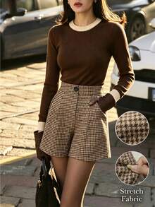 Balvessa Fall Clothes FOR WomenWomen's Casual Houndstooth Shorts, Autumn/Winter - Multicolor - View 6