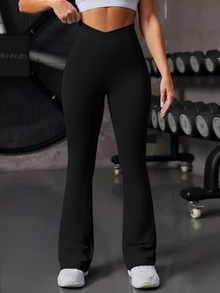 Solea Cove Solea Cove Women Seamless Solid Color Flared Sports Pants - Black - View 4