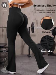 Solea Cove Solea Cove Women Seamless Solid Color Flared Sports Pants - Black - View 6
