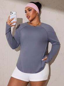 Easithlete Sweatshirt Lengan Panjang Kerah Bulat Warna Polos Ukuran Besar untuk Musim Gugur - Grey - View 4