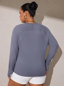 Easithlete Sweatshirt Lengan Panjang Kerah Bulat Warna Polos Ukuran Besar untuk Musim Gugur - Grey - View 2
