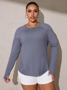 Easithlete Sweatshirt Lengan Panjang Kerah Bulat Warna Polos Ukuran Besar untuk Musim Gugur - Grey - View 5