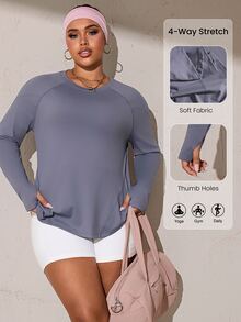 Easithlete Sweatshirt Lengan Panjang Kerah Bulat Warna Polos Ukuran Besar untuk Musim Gugur - Grey - View 3