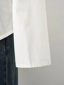 Elamini 黑色亞麻面料開襟中領盤扣不對稱下擺長袖上衣外套 女款秋冬復古中式優雅知性學院風教師辦公室設計日常百搭 - 白色 - 查看 6
