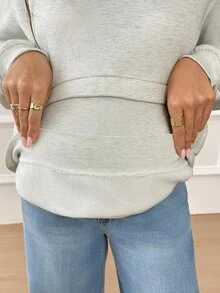 Lyckli Maternity Casual Fleece Sweatshirt For Autumn/Winter - Light Grey - View 9