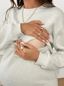 Lyckli Maternity Casual Fleece Sweatshirt For Autumn/Winter - Light Grey - View 5