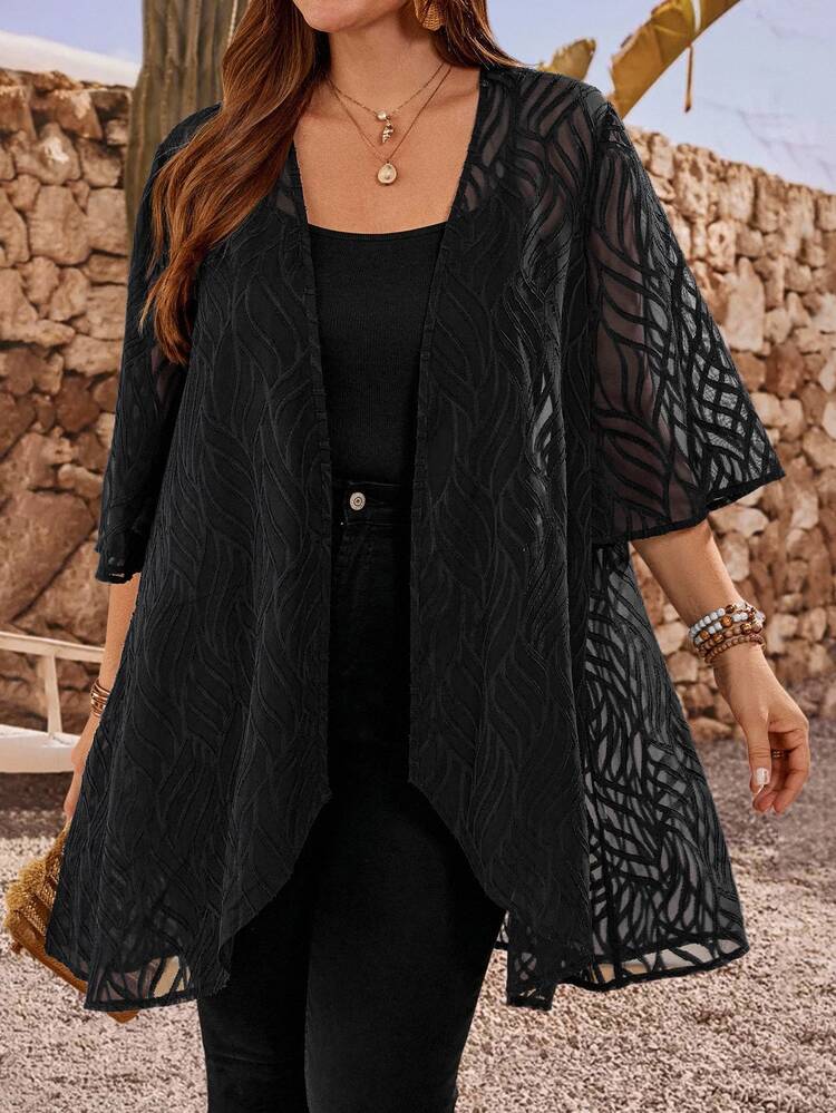 EMERY ROSE Plus Size Women's Black,Autumn,Elegant,Formal,Evening,Wedding Guest,Holiday Kimono Coat,Loose Lightweight Simple Fashionable Vacation 2025 - Black - View 7