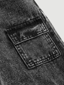 SHEIN Tween Boys' Denim Long Pants, Summer, Soft, Cotton, Casual Streetwear, Cargo Multi-Pocket Design, Loose Straight Leg, Grey Washed, Holiday School - Black - View 11