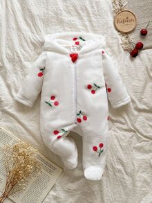 Vintaside Kids 新生兒白色與紅色長袖連帽抓絨連身衣居家服 秋季家庭拍照 育兒室 女嬰 1個月里程碑 家庭套裝 - 紅白色 - 查看 2