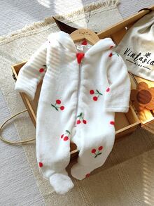 Vintaside Kids 新生兒白色與紅色長袖連帽抓絨連身衣居家服 秋季家庭拍照 育兒室 女嬰 1個月里程碑 家庭套裝 - 紅白色 - 查看 5
