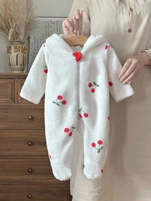 Vintaside Kids 新生兒白色與紅色長袖連帽抓絨連身衣居家服 秋季家庭拍照 育兒室 女嬰 1個月里程碑 家庭套裝 - 紅白色 - 查看 6