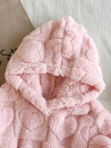 SHEIN Baby Girls Casual Cute Fun Warm Thick Fleece Hooded Dress, Suitable For Autumn/Winter Outings - Pink - View 6
