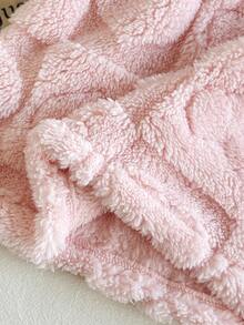 SHEIN Baby Girls Casual Cute Fun Warm Thick Fleece Hooded Dress, Suitable For Autumn/Winter Outings - Pink - View 4