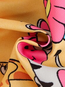 SHEIN Playful Pals 1件女嬰無袖牛仔風鈕扣領卡通動物印花休閒陽光裙 夏季秋季 - 黃色 - 查看 10