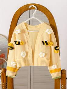 Souflis Souflis Young Girl 3D Flower & Bee Knit Cardigan, Suitable As Outerwear Fall Winter - White - View 2