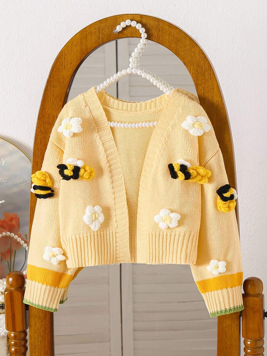 Souflis Souflis Young Girl 3D Flower & Bee Knit Cardigan, Suitable As Outerwear Fall Winter