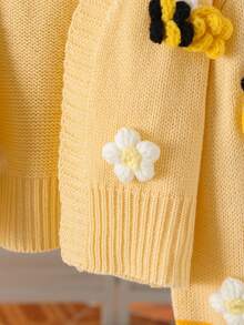 Souflis Souflis Young Girl 3D Flower & Bee Knit Cardigan, Suitable As Outerwear Fall Winter - White - View 7