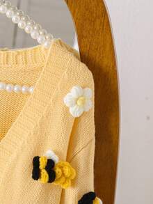Souflis Souflis Young Girl 3D Flower & Bee Knit Cardigan, Suitable As Outerwear Fall Winter - White - View 6