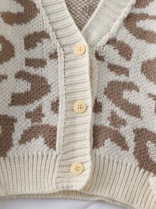 Back-To-School Leopard Print Button-Front Cardigan For School Girl, Autumn Winter Young Girls Knit Sweater Jacket Cute Casual Clothes For Big Girl Toddler - Khaki - View 7