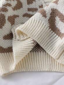 Back-To-School Leopard Print Button-Front Cardigan For School Girl, Autumn Winter Young Girls Knit Sweater Jacket Cute Casual Clothes For Big Girl Toddler - Khaki - View 9