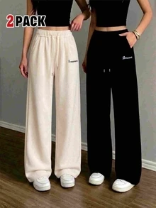 SHEIN Setelan Dua Potong Musim Gugur/Dingin untuk Anak Perempuan Remaja, Warna Hitam dan Putih, Kasual Longgar, Gaya Musim Gugur, Celana Olahraga Rajut Lurus Gaya Urban untuk Aktivitas Luar Ruangan, Gym. - MultiWarna - View 4