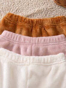 SHEIN 3件組女嬰0-3歲純色柔軟抓絨休閒寬鬆長褲，百搭百搭款，米白色、灰粉色、巧克力棕，秋季 - 彩色 - 查看 8