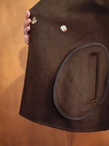 MOTF PREMIUM Mantel jubah wol dua sisi warna hijau zaitun untuk wanita, gaya komuter elegan, musim gugur/musim dingin. - Coffee Brown - View 8