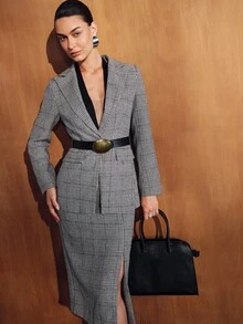 MOTF PREMIUM HOUNDSTOOTH JACQUARD TWEED BELT ACCESSORIES WOMEN 2PCS SET - Coffee Brown - View 6