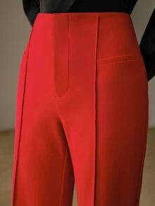 ZEYLAH Fashionable Elegant Commuter High Waist Straight Leg Pants - Red - View 1
