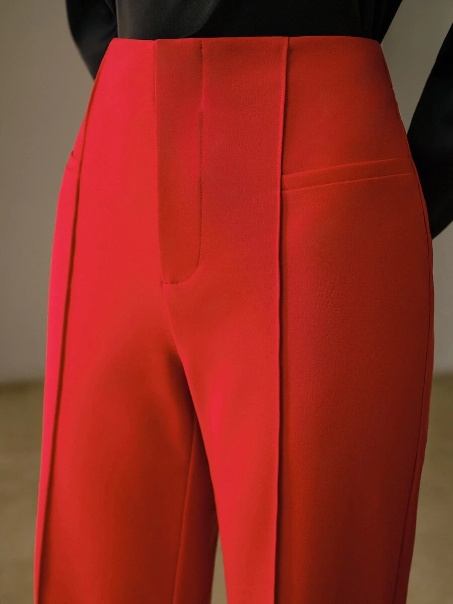ZEYLAH Fashionable Elegant Commuter High Waist Straight Leg Pants - Red - View 1