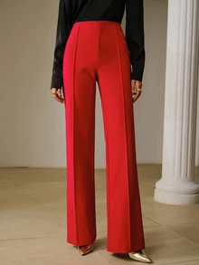 ZEYLAH Fashionable Elegant Commuter High Waist Straight Leg Pants - Red - View 3