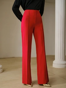 ZEYLAH Fashionable Elegant Commuter High Waist Straight Leg Pants - Red - View 6