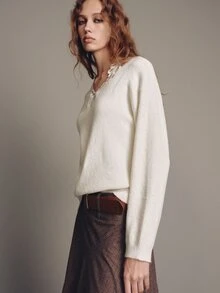 MOTF PREMIUM EMBROIDERED V-NECK LOOSE KNIT TOP BRUNCH TEA PARTY OFF ...