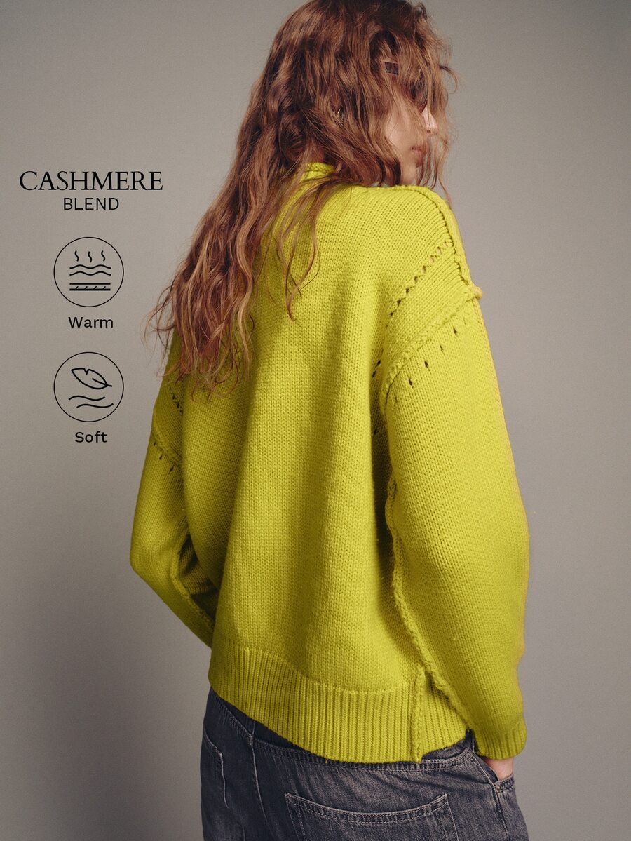 MOTF PREMIUM ATASAN RAJUT LONGGAR BERLEHER SEMI-TINGGI DENGAN DEKORASI KANCING - Mustard Yellow - View 1