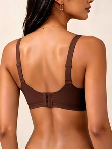 SHEIN 1pc Women's Minimalist Comfortable Seamless Jelly Glue Wireless Bra With Removable Padding - Coffee Brown - View 8