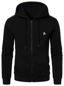 Manfinity Homme Men Fashionable Casual Solid Color Hoodie, Fall, Long Sleeve Top - Black - View 5
