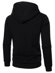 Manfinity Homme Men Fashionable Casual Solid Color Hoodie, Fall, Long Sleeve Top - Black - View 2