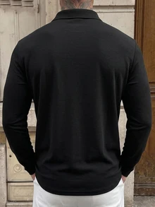 DAZY Men's Vertical Striped Colorblock Long Sleeve Polo Shirt, Turn-Down Collar 3-Button Casual Top - Multicolor - View 2
