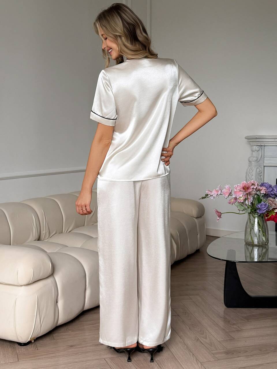 Women's Colorblock Short Sleeve Top And Long Pants Casual Daily Home Sleepwear Set