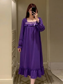 DAZY Women's Lace Patchwork Pleated Casual Daily Home Sleep Dress - Purple - View 6