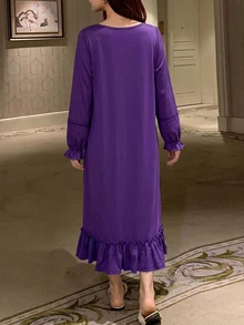 DAZY Women's Lace Patchwork Pleated Casual Daily Home Sleep Dress - Purple - View 2