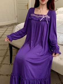 DAZY Women's Lace Patchwork Pleated Casual Daily Home Sleep Dress - Purple - View 5