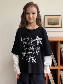 Dazy Kids Tween Girl Fall Clothes Girls Semi-High Neck Thermal Lined Slim Fit Versatile T-Shirt - Navy Blue - View 3