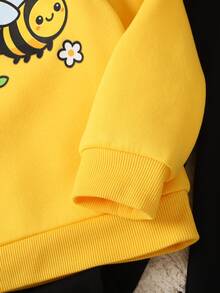 Kids Young Girl Casual Energetic Yellow Bee Pattern Sweatshirt & Leggings Set,Autumn Outfit,Fall Outfits - Yellow - View 5