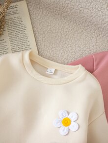 SHEIN 女童小女孩 3D 花朵裝飾圓領長袖休閒秋季運動衫 - 彩色 - 查看 7