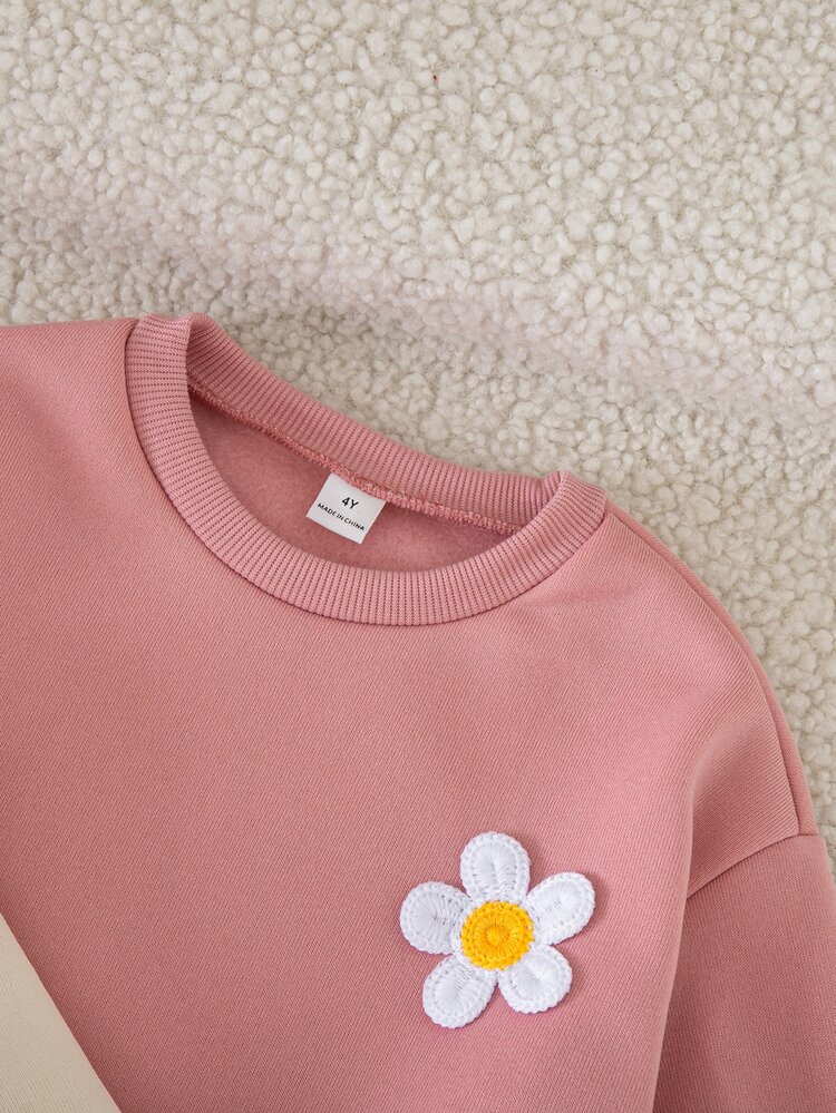 SHEIN Kids Young Girl 3D Floral Decor Round Neck Long Sleeve Casual Autumn Sweatshirt Pcs - Multicolor - View 6