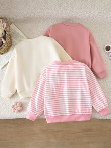 SHEIN 女童小女孩 3D 花朵裝飾圓領長袖休閒秋季運動衫 - 彩色 - 查看 8