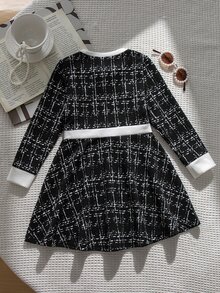 SHEIN 女童優雅格紋洋裝，適合秋季 - 黑與白 - 查看 7