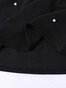 SHEIN Kids Young Girl Knit Solid Color Beaded Casual Halter Neck A-Line Dress - Black - View 9