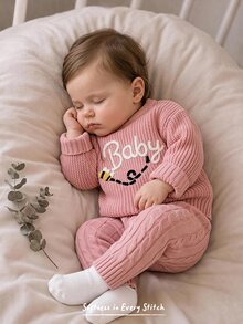 Cozy Pixies Baby Girl Knit Cartoon Bee Letter Pattern Crew Neck Casual Autumn Winter Sweater - Pink - View 1